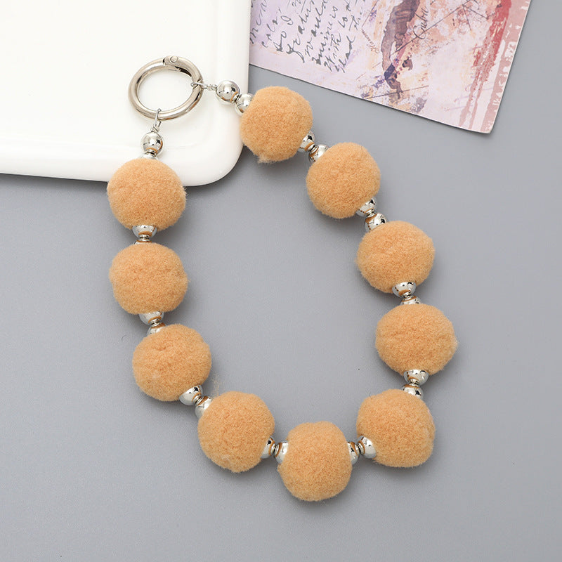 Sweet Flower Beaded Fur Ball Keychain and Phone Charm Bracelet