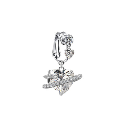 Cute Bridal Star and Heart Shape 14k Gold Plated Belly Ring with Crystal and Zircon