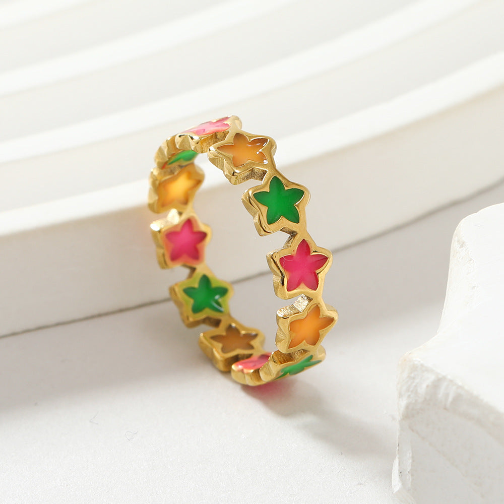 Stainless Steel Colorful Star Enamel Rings for Women