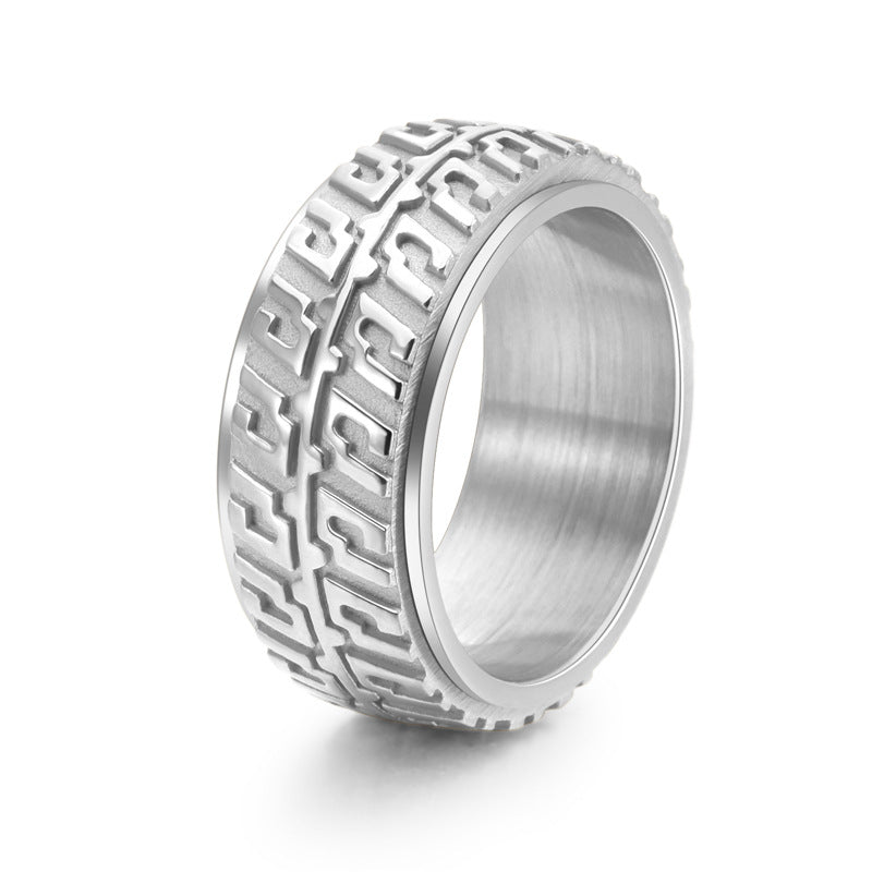 Titanium Steel Rotatable Motorcycle Tire Design Men's Punk Ring