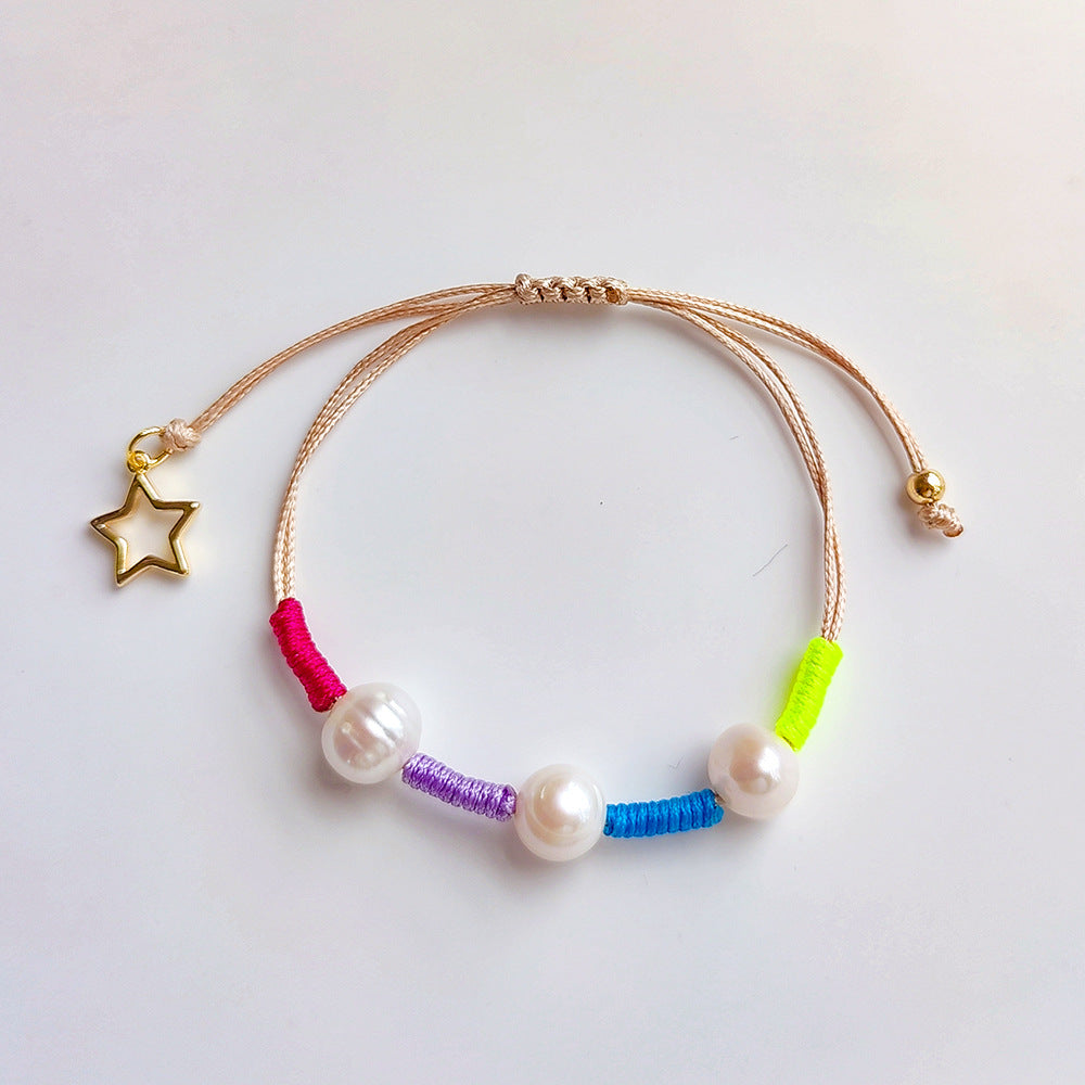 Color Block Freshwater Pearl Star Beaded Bracelet for Women