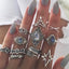 Bohemian Hip-Hop Geometric Water Droplet Moonstone Ring Set - 56 Pieces