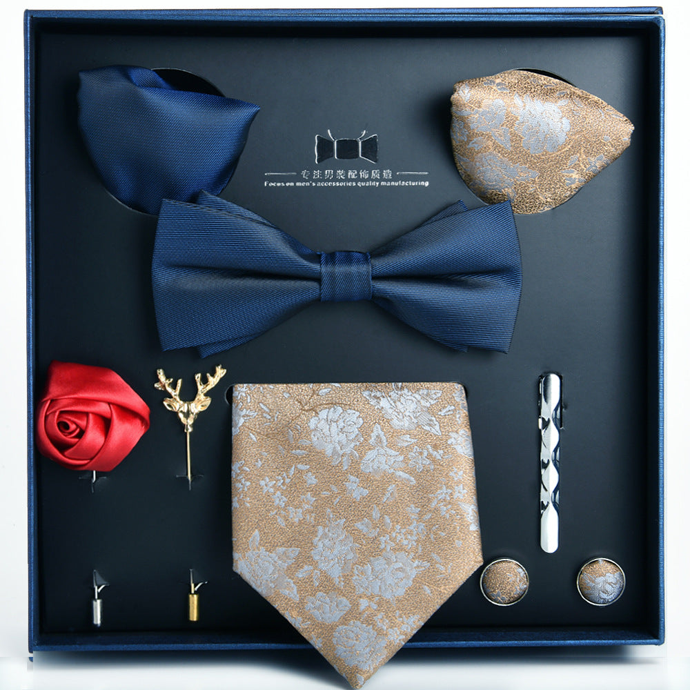 Business Stripe Polyester Men's Tie Gift Set - 8 Piece Collection for Weddings and Formal Occasions