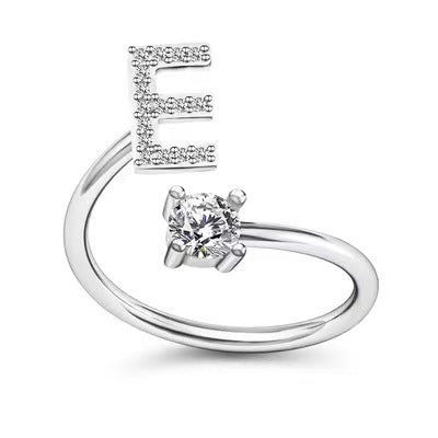 Fashion Adjustable Silver Zircon Letter Ring