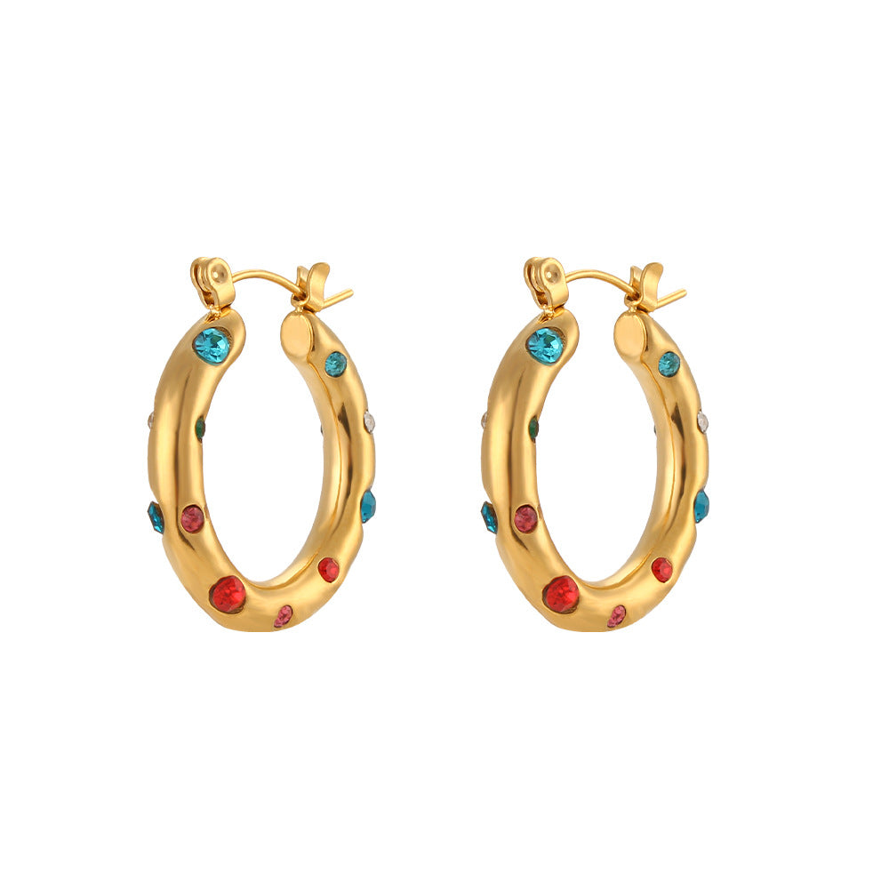 Geometric Pearl Zircon 18K Gold Plated Stainless Steel Hoop Earrings