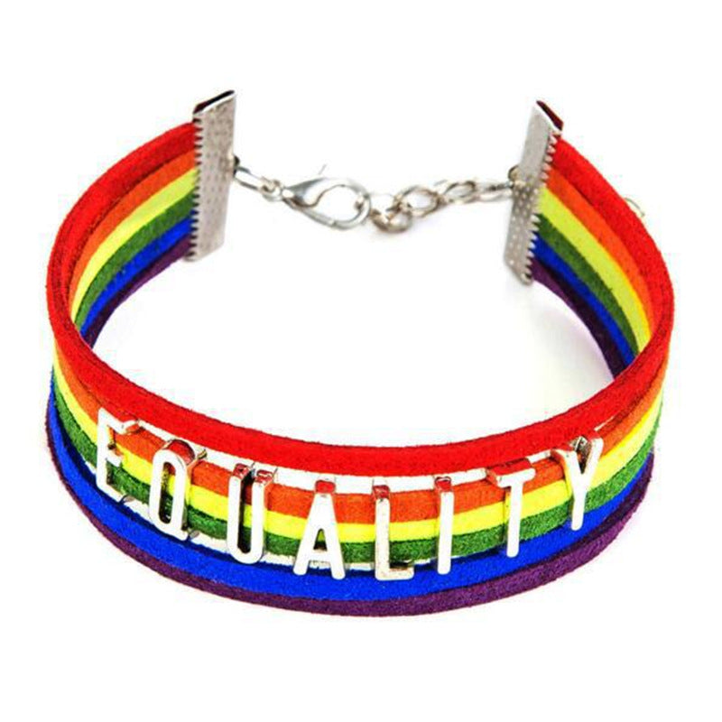 Romantic Rainbow Alloy Flannel Braid Valentine's Day Couple & Multi-Layer Alphabet Hand-Woven Bracelet