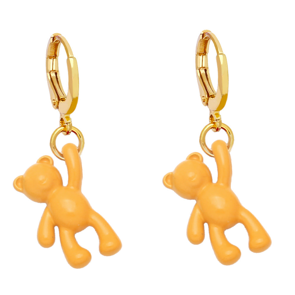 Bear Earrings for Women - Retro Candy Color Copper Design