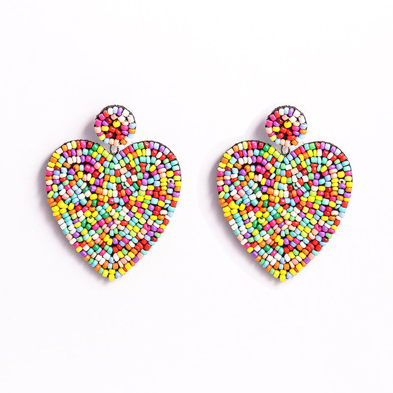 Retro Bohemian Heart Shape Beaded Drop Earrings