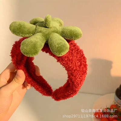 Cute Sweet Fruit Plush Hair Band Set - Red Strawberry Tomato Leaf Design