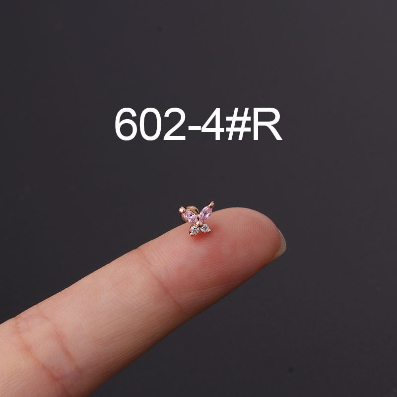 Korean Fashion Inlaid Color Zircon Fine Needle Stainless Steel Ear Studs