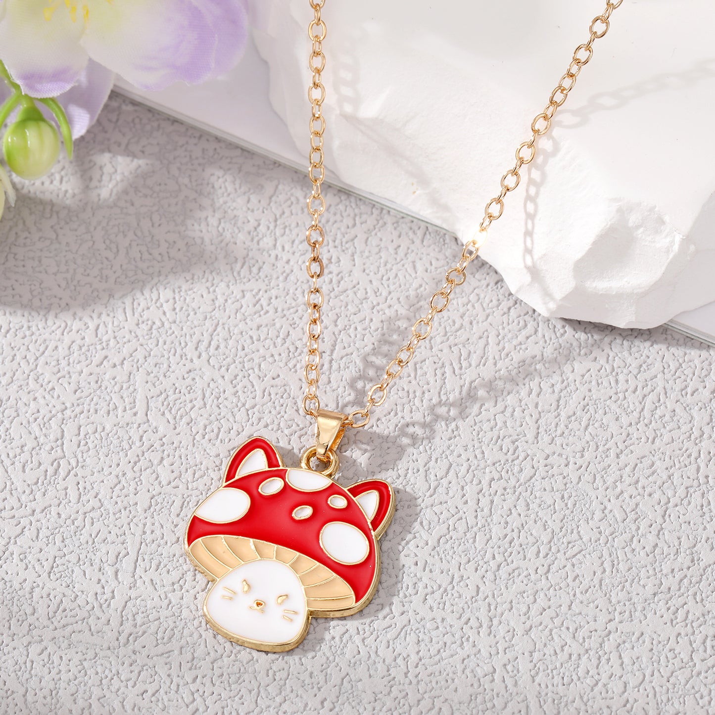 Cute Cartoon Mushroom Enamel Pendant Necklace