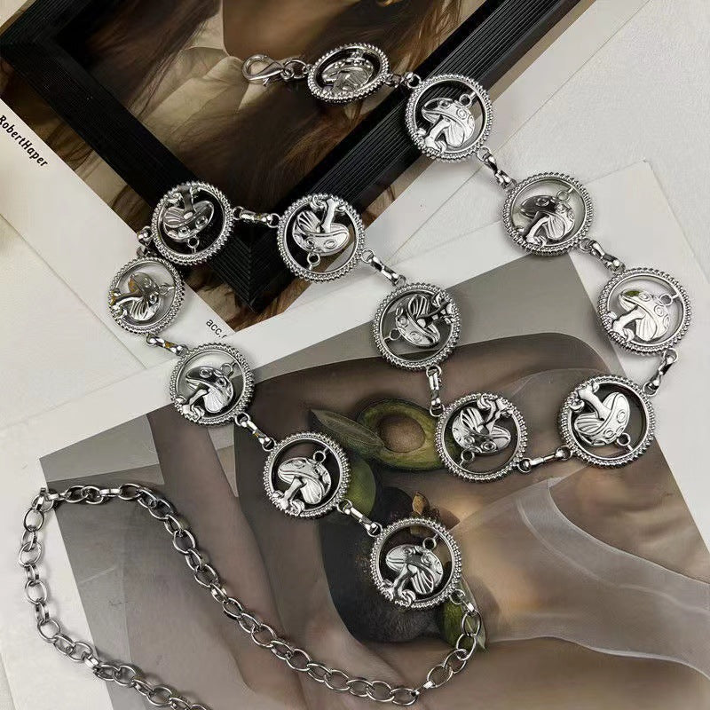 Casual Round Mushroom Metal Women's Chain Belt for Dresses and Jeans