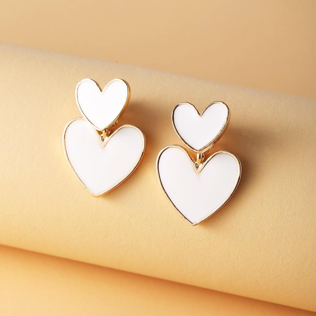 Creative Retro Pearl Heart Drop Earrings - Double Layer Alloy Design