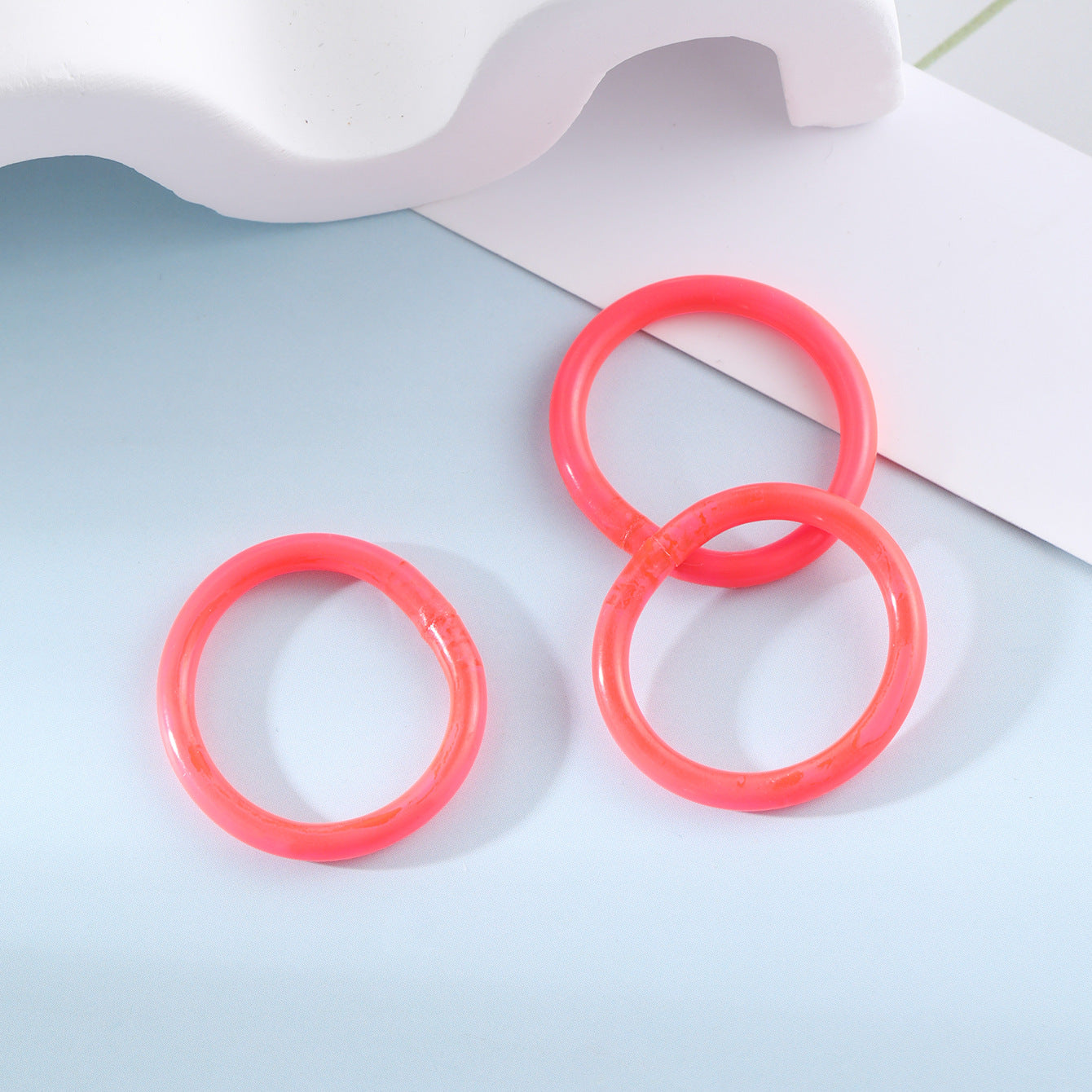 Basic Solid Color Plastic Women's Rings Set with Gold Foil Accents