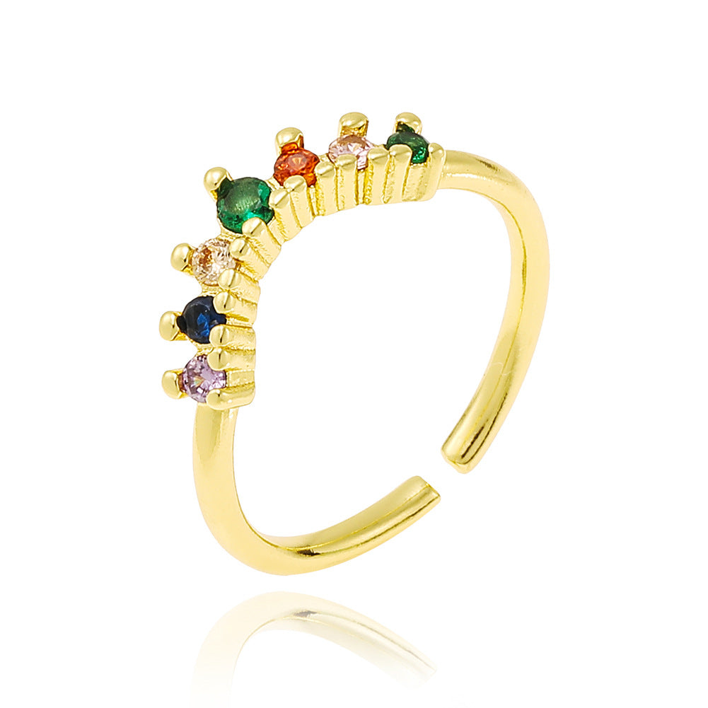 18K Gold Plated Geometric Pearl Zircon Open Ring