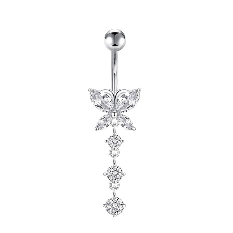 1 Piece Heart & Butterfly Zircon Inlay Stainless Steel Belly Ring Set