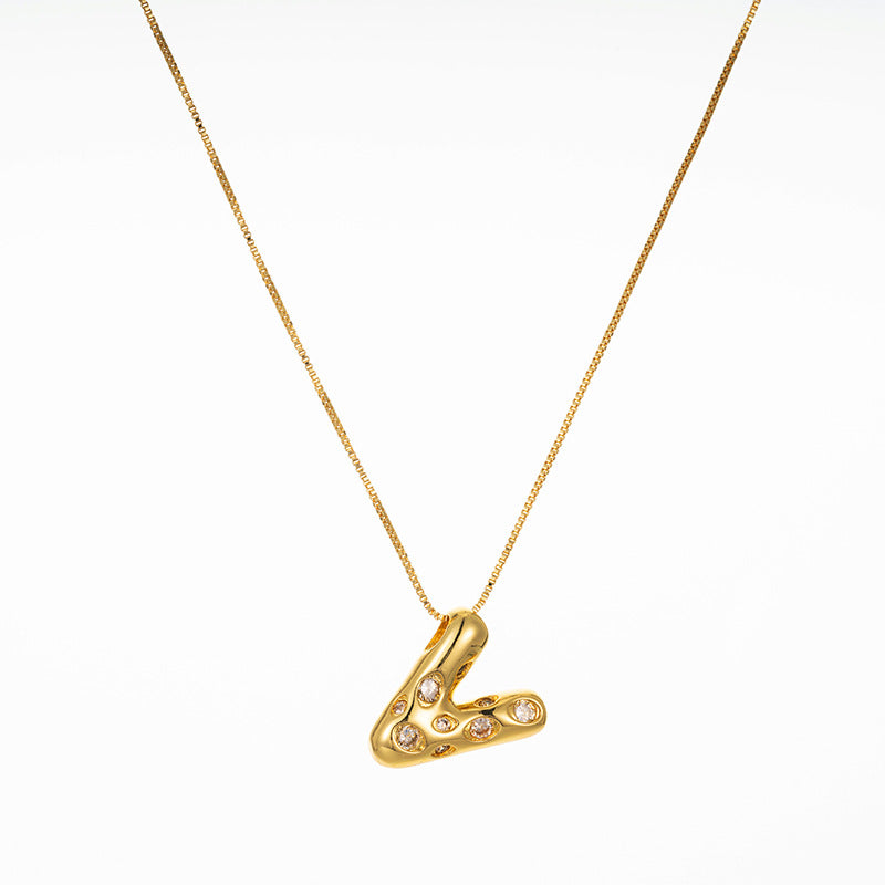 Elegant Gold Plated Zircon Letter Pendant Necklace - Minimalist Design