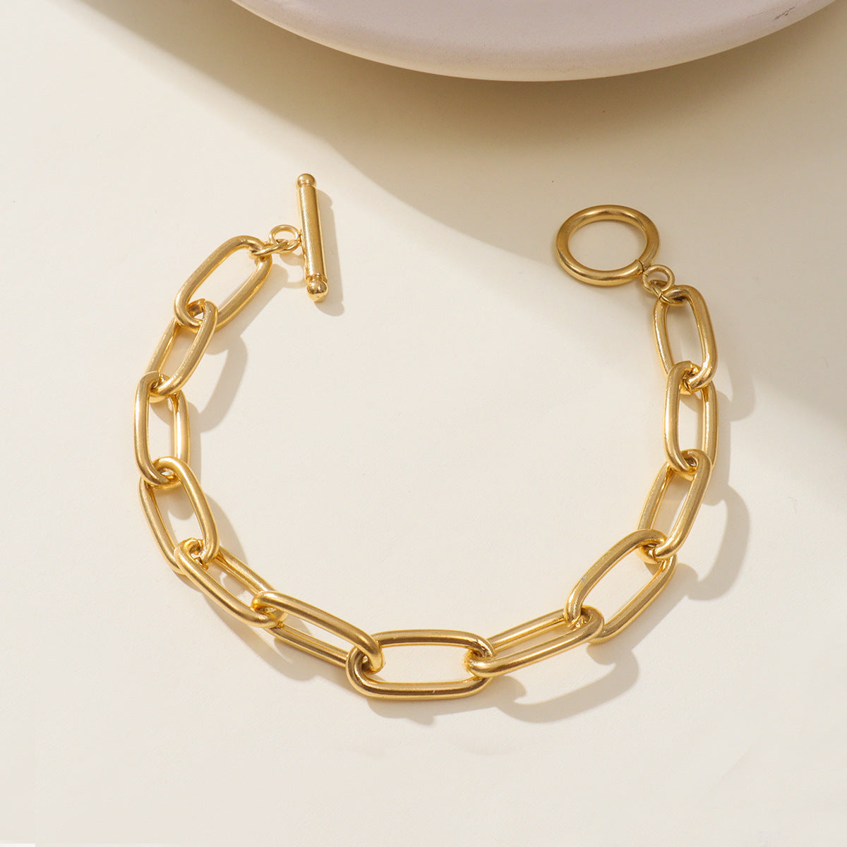 18K Gold Plated Stainless Steel Geometric Figaro Chain Bracelet