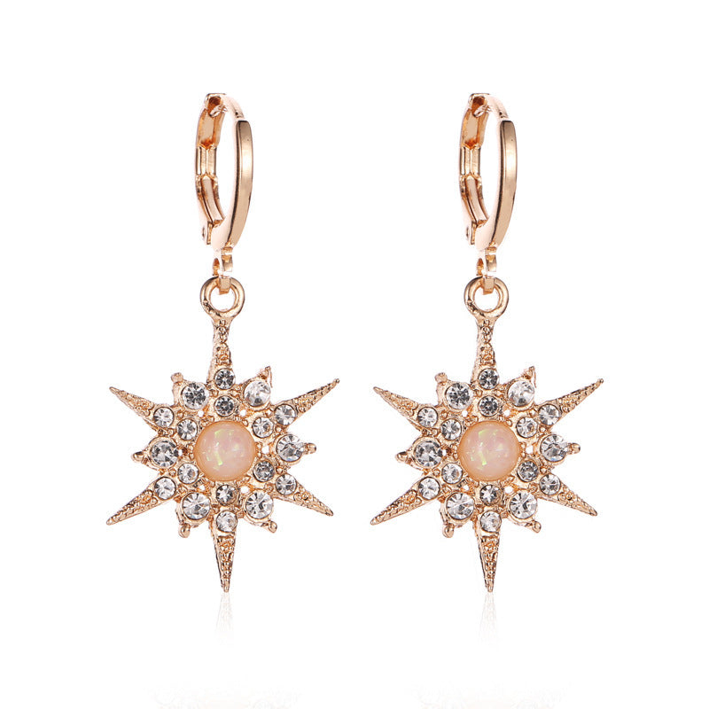 Diamond Zircon Sunflower Pendant Earrings