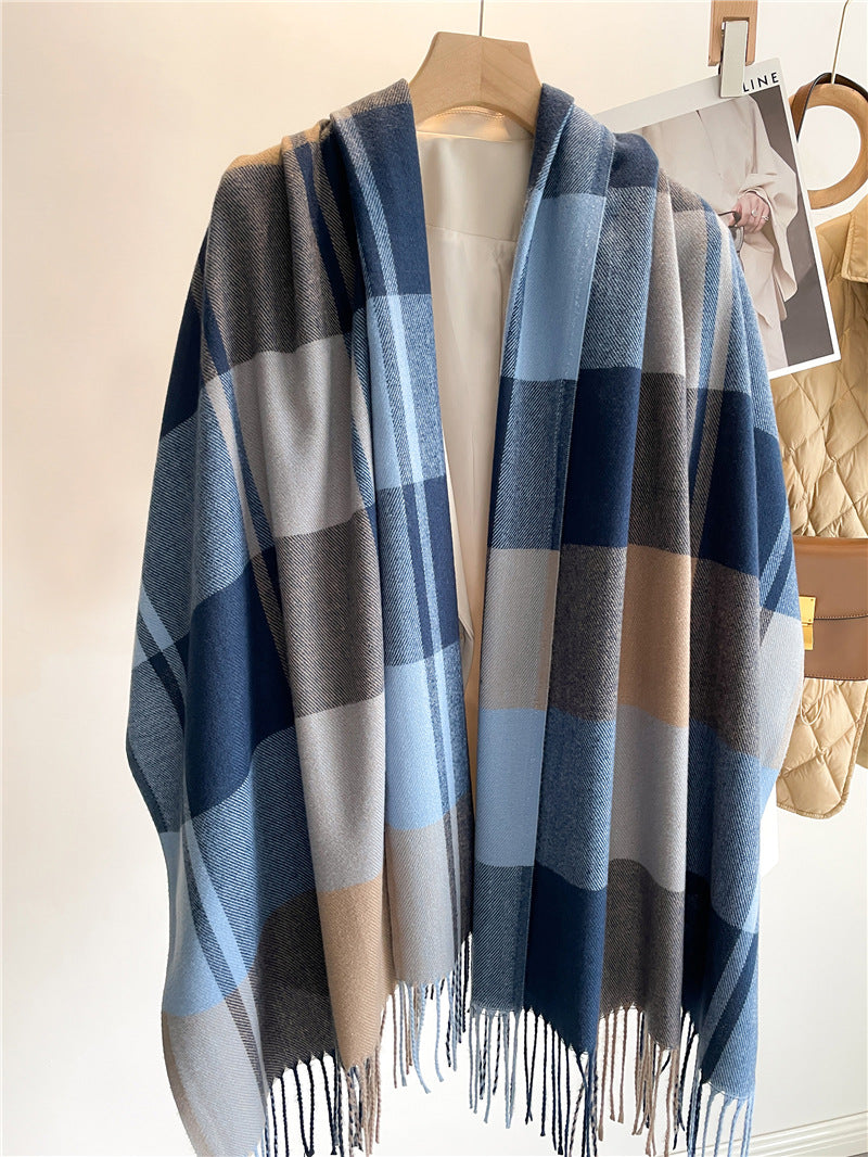 Korean Plaid Scarf Unisex Autumn Winter Warm Shawl Long Tassel Imitation Cashmere