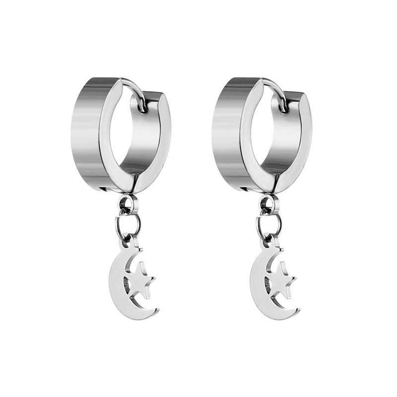 Vintage Star and Moon Stainless Steel Clip-On Earrings