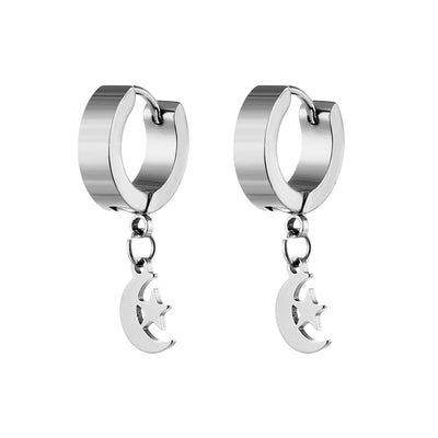 Vintage Star and Moon Stainless Steel Clip-On Earrings