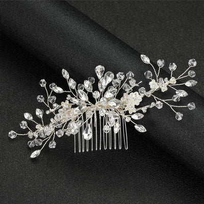 Baroque Silver Alloy Flower Rhinestone Hair Comb Bridal Accessories