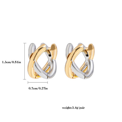 1 Pair Minimalist Color Block Gold Plated Cross Hoop Earrings