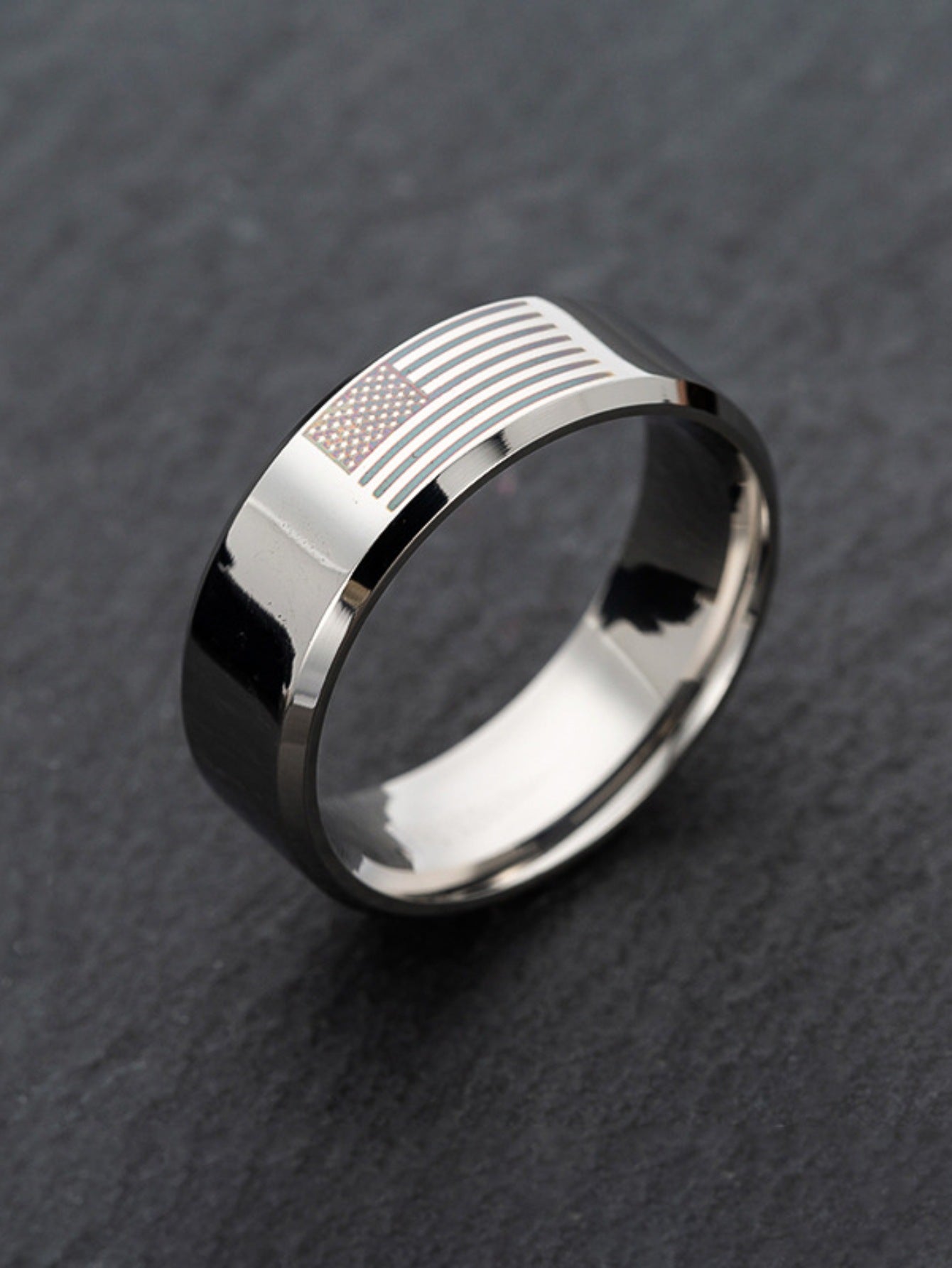 8mm Wide American Flag Stainless Steel Men's Ring - Fashion Jewelry Accessory