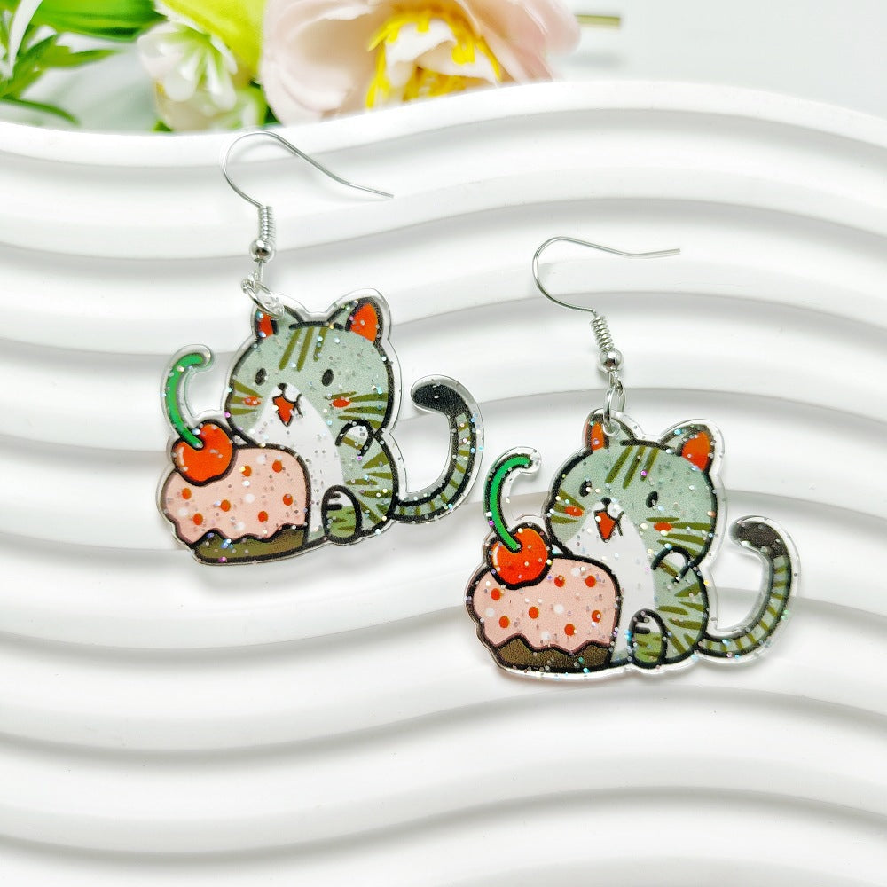 1 Pair Casual Simple Style Letter Cat Arylic Drop Earrings