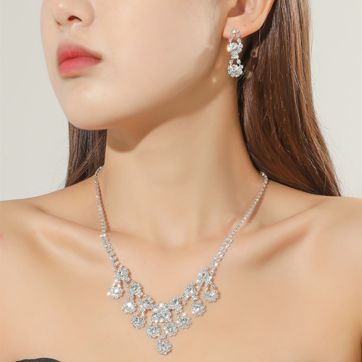 Fashion Bridal Necklace and Earrings Set - Elegant Rhinestone Wedding Jewelry