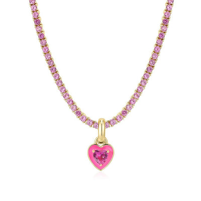 18K Gold Plated Geometric Heart Zircon Pendant Necklace with Colorful Tennis Chain