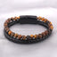 Retro Round Alloy Beaded Leather Bracelet with Natural Stone Tiger Eye and Agate