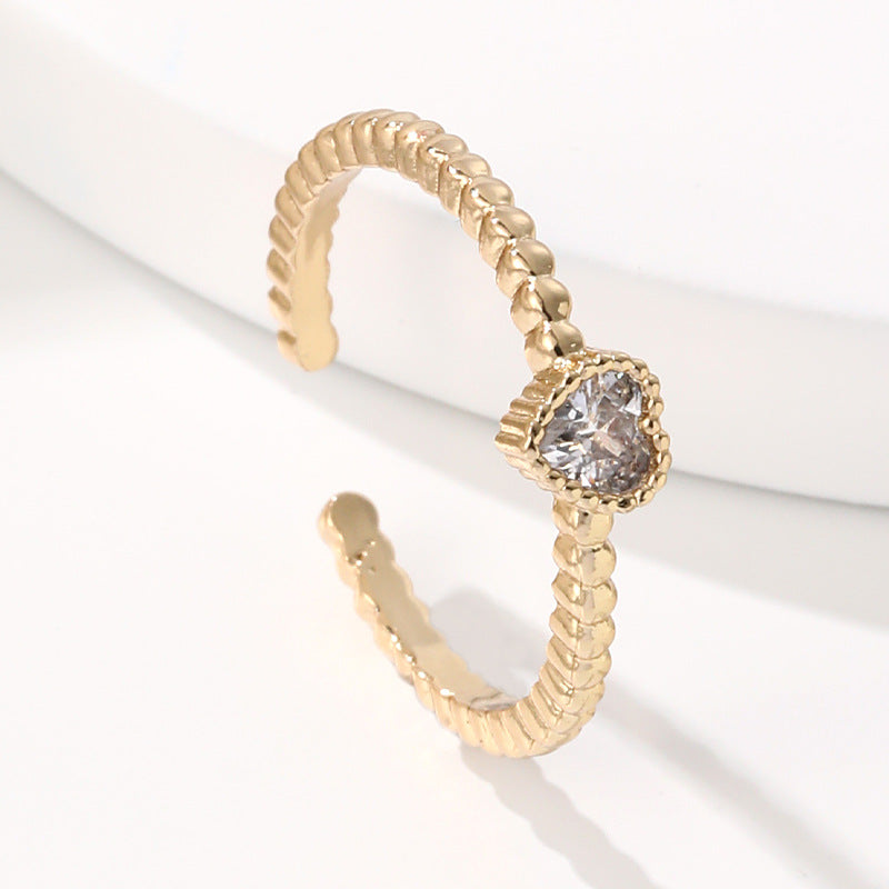 Simple Heart Shape Zircon Open Ring in 18k Gold Plated Copper