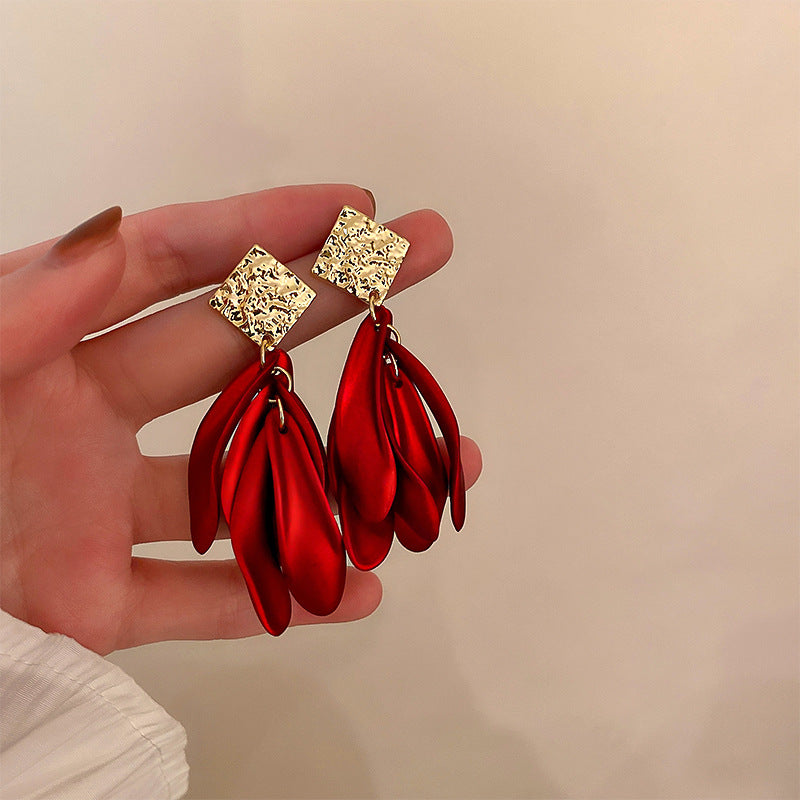 1 Pair Vintage Red Rose Zircon Alloy Drop Earrings