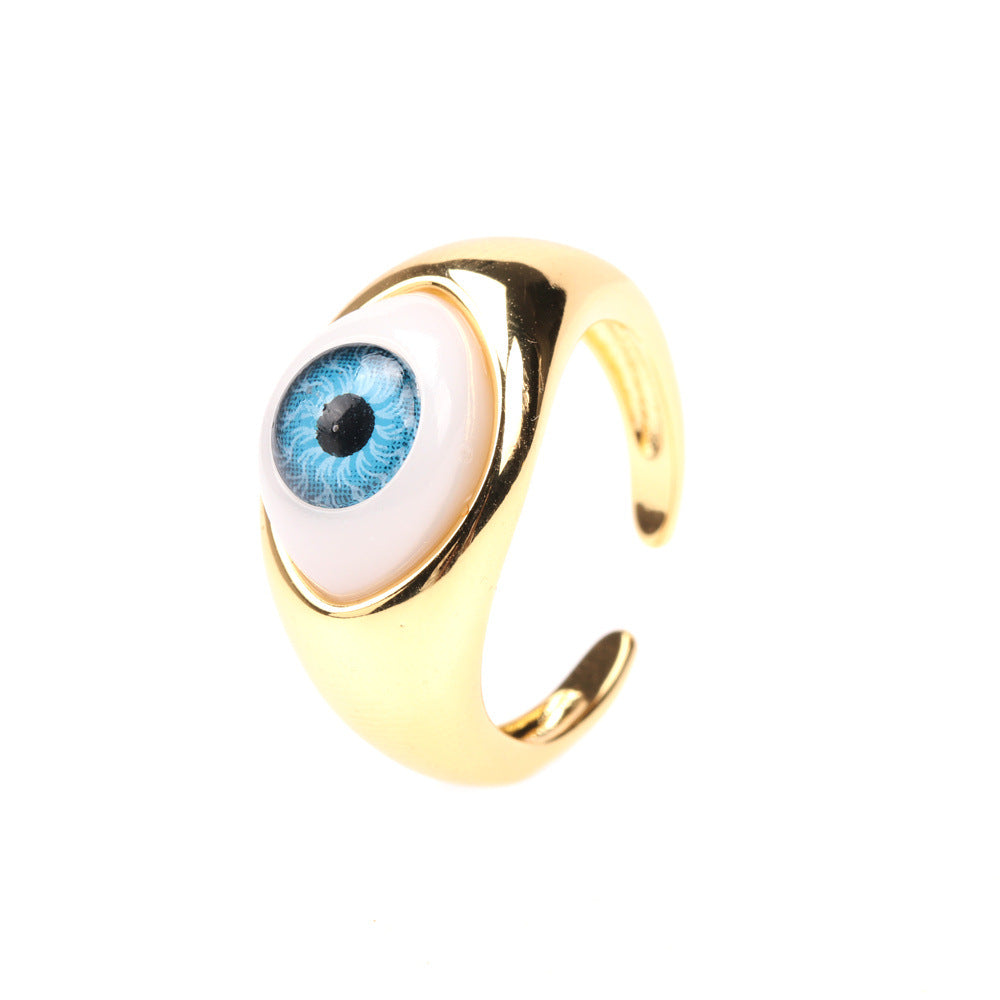 Fashion Devil's Eye Resin Adjustable Copper Ring