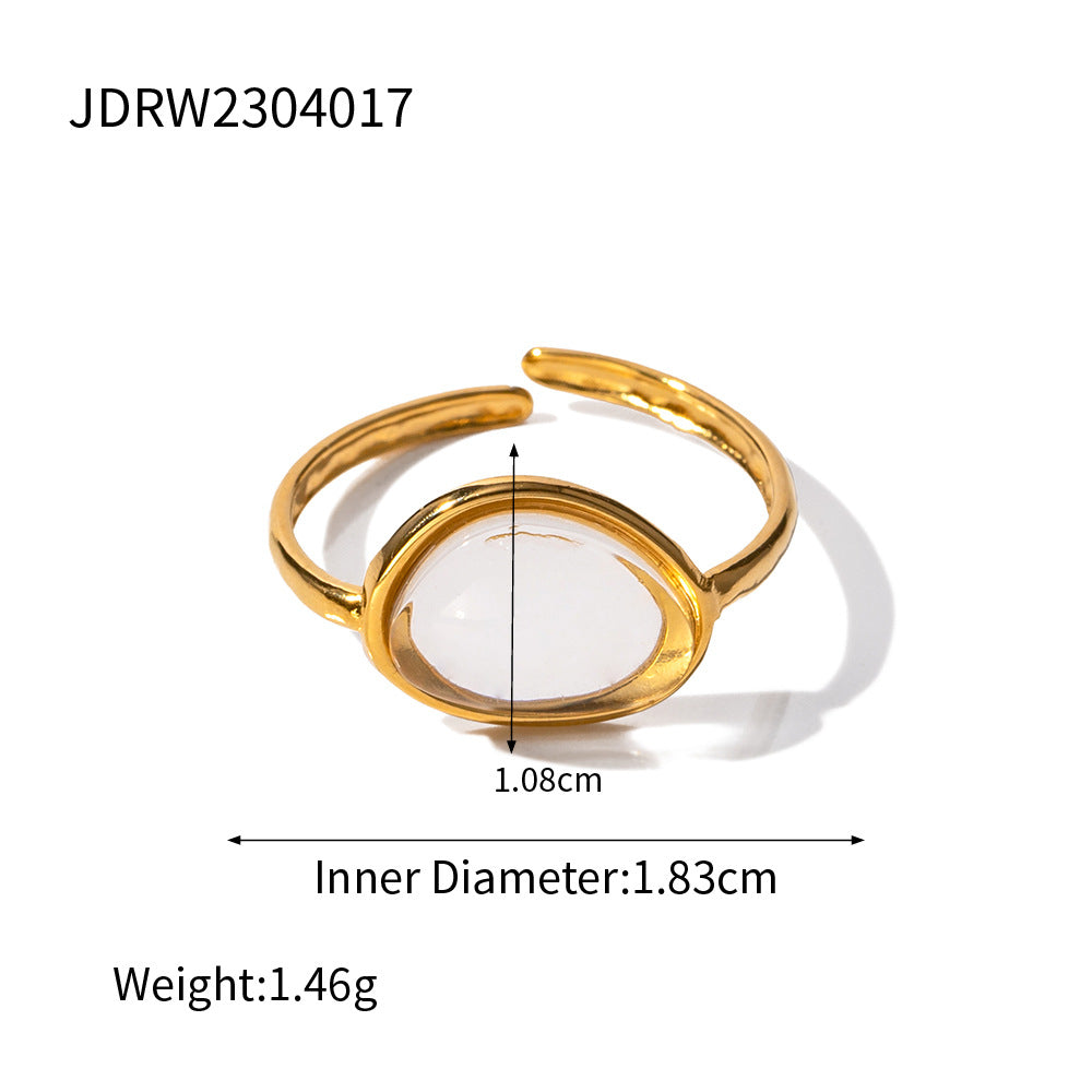 Elegant Geometric Resin Inlay 18K Gold Plated Stainless Steel Open Ring