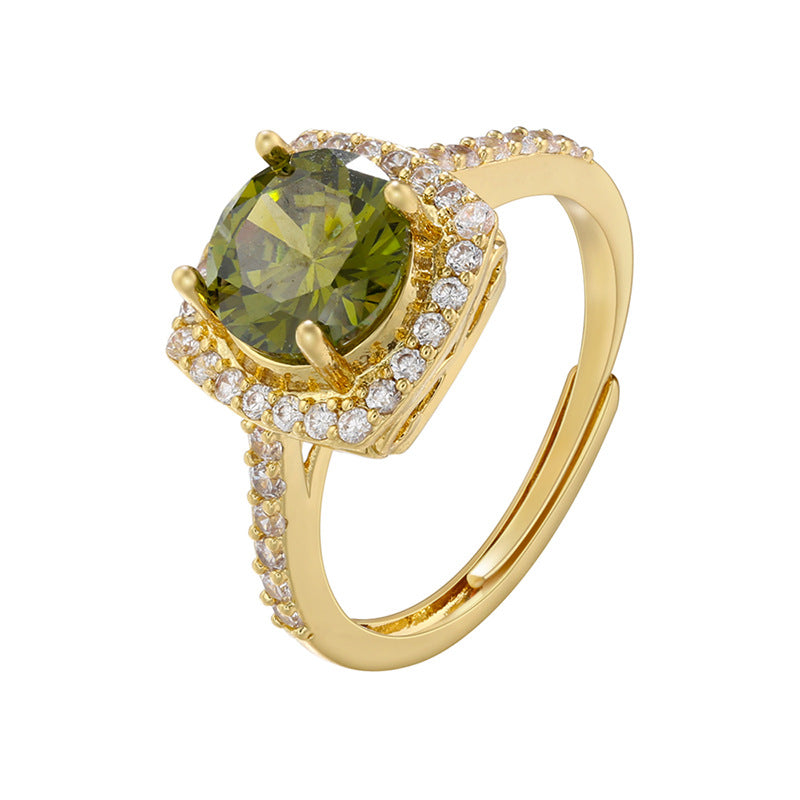 Elegant Luxurious 18K Gold Plated Zircon Adjustable Square Ring