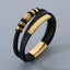 Men's Geometric Stainless Steel & Leather Bracelet with Magnetic Clasp