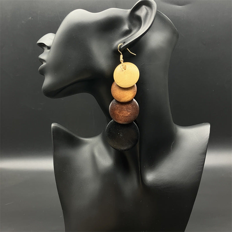 Ethnic Style Circle Wood Drop Earrings