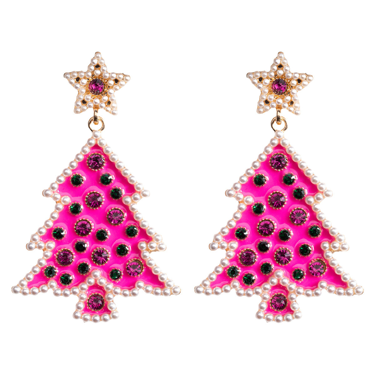 1 Pair Simple Style Christmas Tree Plating Inlay Alloy Rhinestones Gold Plated Ear Studs