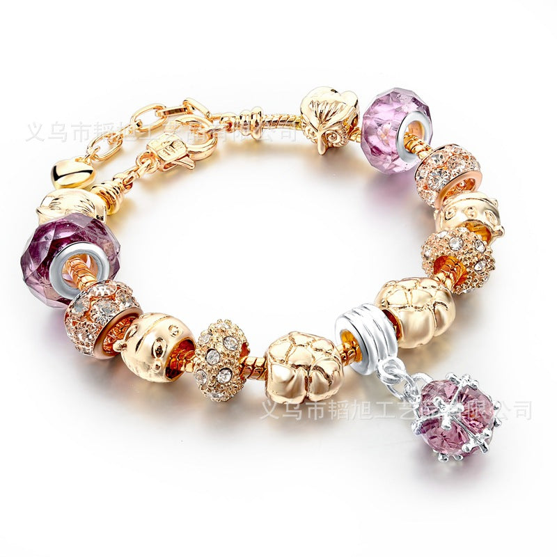 Modern Geometric Animal Crystal Alloy Women's Bracelet with Gold European Beads