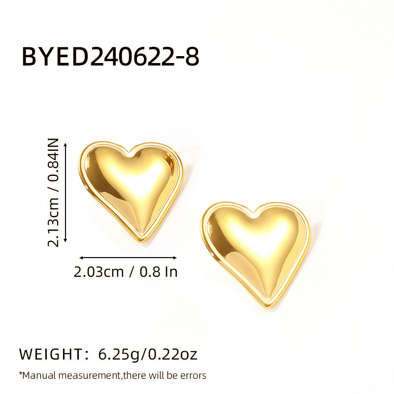 1 Pair Classic Heart Shape 304 Stainless Steel Stud Earrings Set