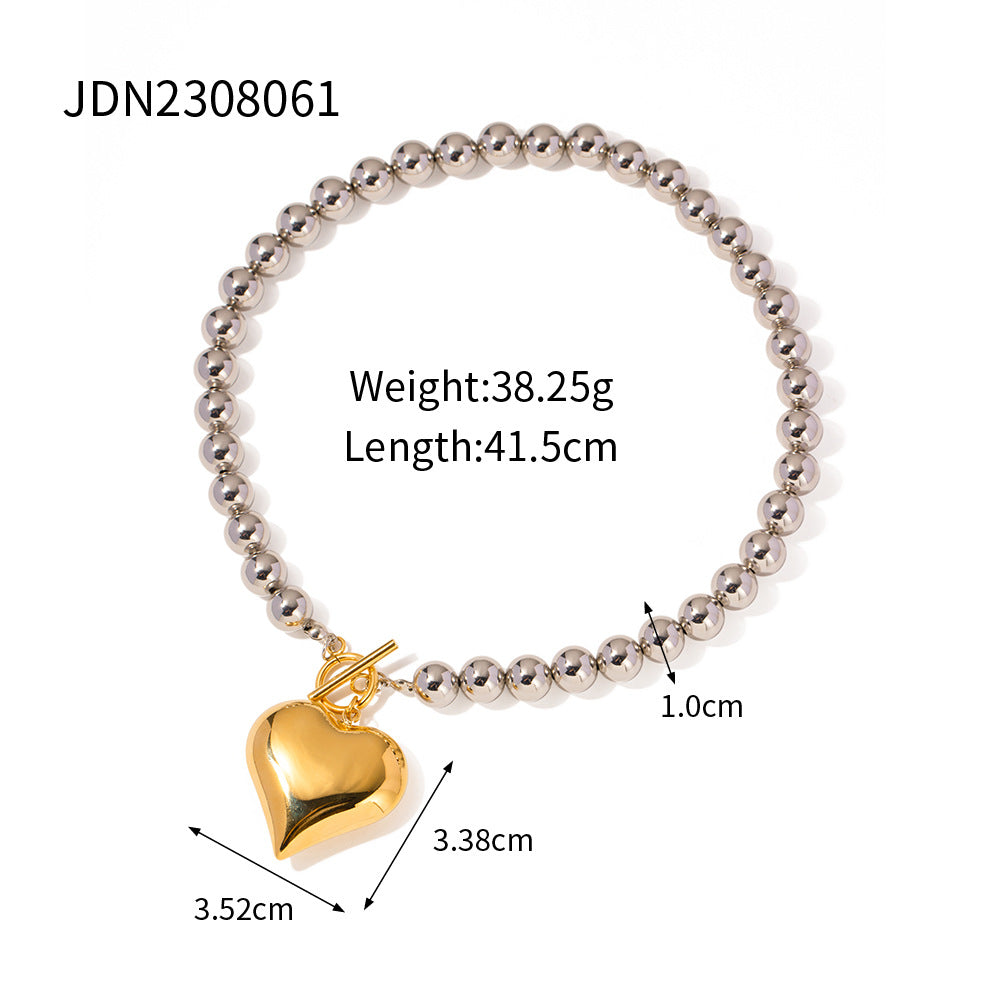 18K Gold Plated Heart Shape Bracelet and Retro Classic Love Necklace Set