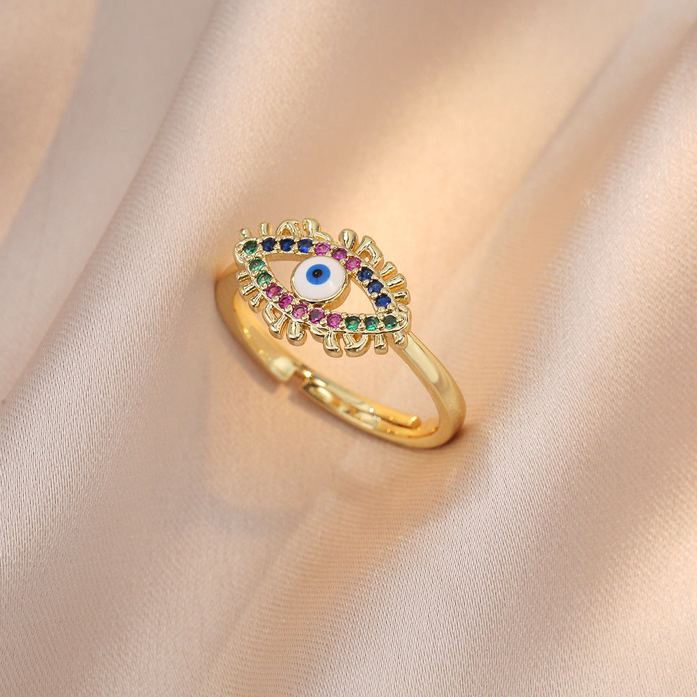 Fashion Evil Eye Gold Plated Zircon Adjustable Open Ring