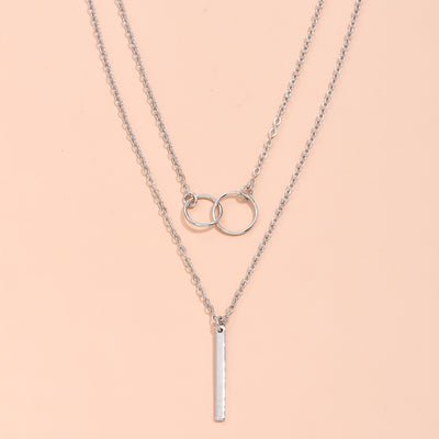 Simple Geometric Double Circle Pendant Necklace with Tassel Chain