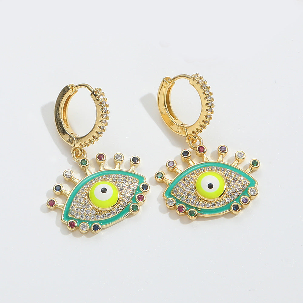 Elegant Geometric Devil's Eye 14K Gold Plated Earrings