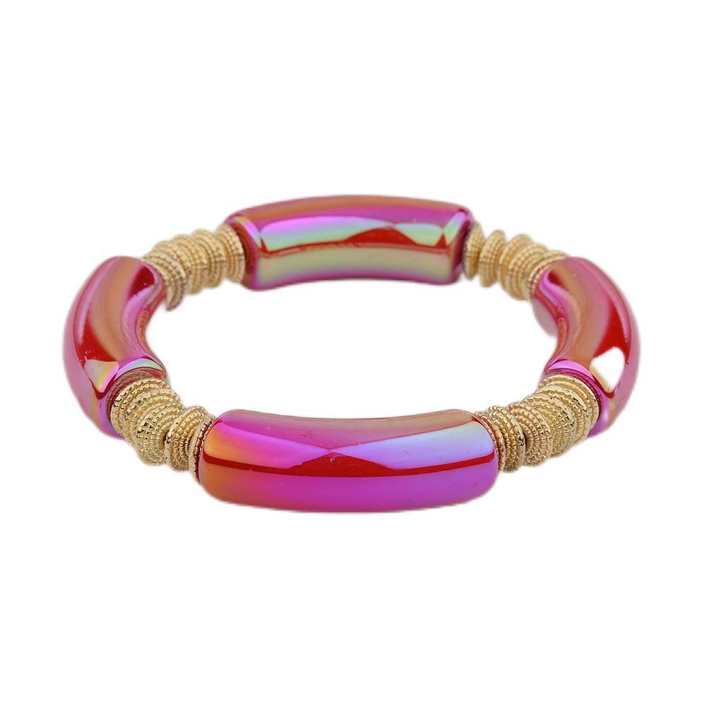 Geometric Metal Bangle with Colorful Beads Bracelet