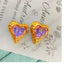 Gold Plated Heart Shape Glass Gemstone Stud Earrings with S925 Silver Needle