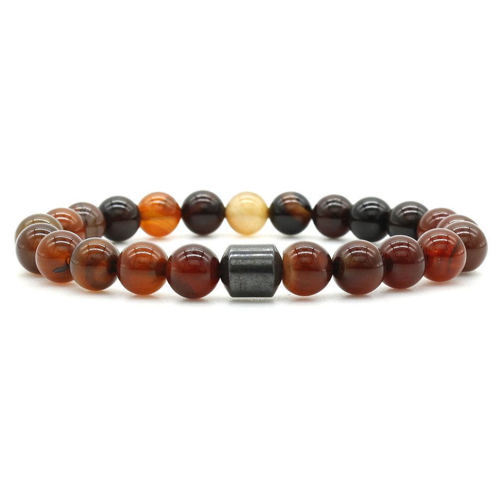 Unisex Geometric Beaded Bracelet with Turquoise, Tiger Eye, and Volcanic Stone